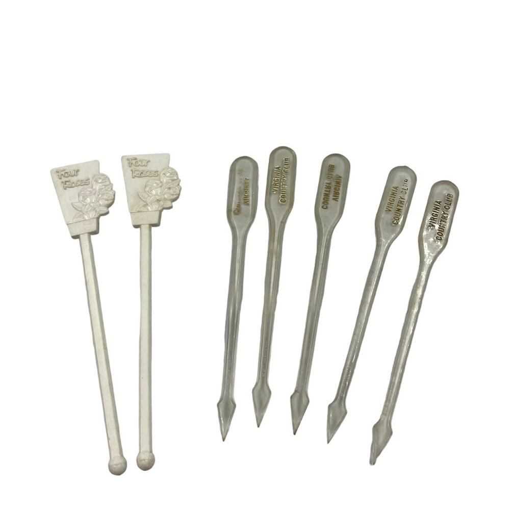 Vintage Lot Cocktail Stirrers Textured‎ Four Roses Virginia Country Club Clear